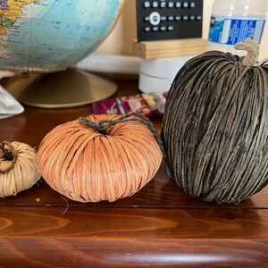 Set of Three Decorative Straw Pumpkins